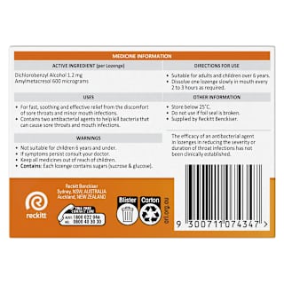 Strepsils Double Antibacterial Soothing Sore Throat Lozenges Orange