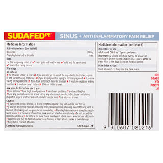 Sudafed PE Sinus Pain Relief + Anti Inflammatory Double Action Tablets