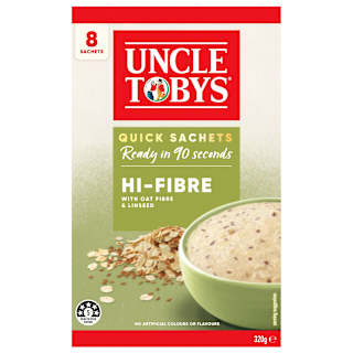 Uncle Tobys Oats Quick Sachets Breakfast Cereal Hi Fibre