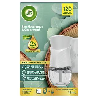 Air Wick Essential Oil Air Freshener Plug In Diffuser Blue Eucalyptus & Cedarwood