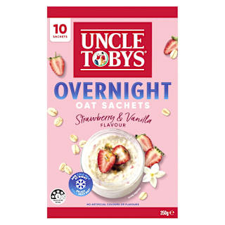 Uncle Tobys Oats Quick Sachets Breakfast Cereal Overnight Strawberry Vanilla