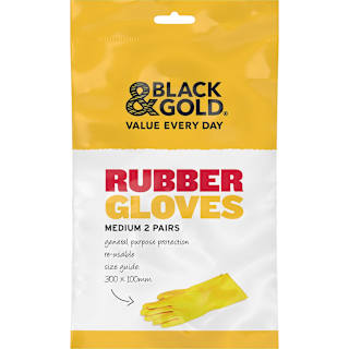 Black & Gold Rubber Gloves Medium Size