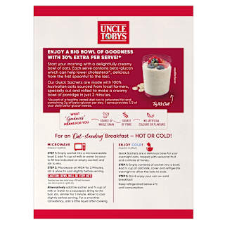 Uncle Tobys Oats Quick Sachets Breakfast Cereal Original Big Bowl