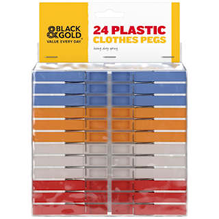 Black & Gold Clothes Pegs Plastic