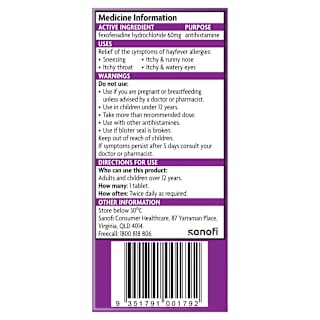 Telfast Allergy Medication 60Mg Tablets