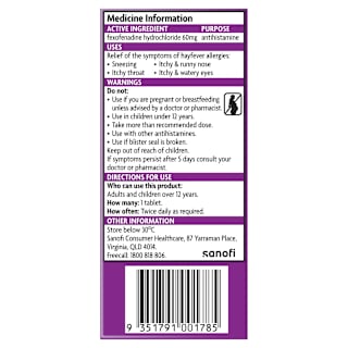 Telfast Allergy Medication 60Mg Tablets