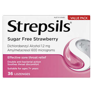 Strepsils Sore Throat Sugar Free Strawberry Lozenges