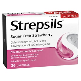 Strepsils Sore Throat Sugar Free Strawberry Lozenges