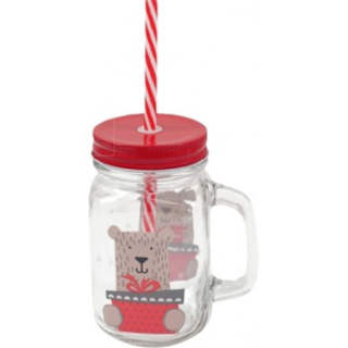 Christmas Mason Jar With Straw