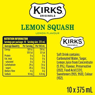 Kirks Lemon Squash Multipack Cans Soft Drink 