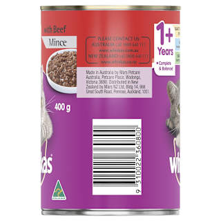 Whiskas 1+ Years Wet Cat Food Beef Mince