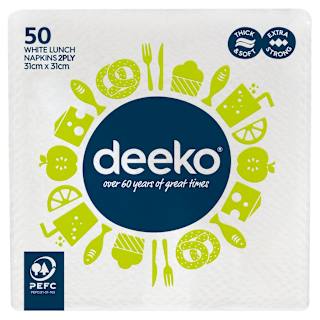 Deeko 2 Ply White Lunch Napkins 50 Pack