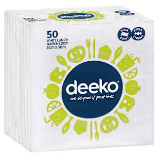 Deeko 2 Ply White Lunch Napkins 50 Pack