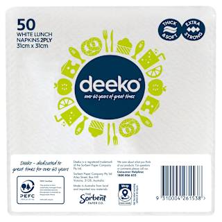 Deeko 2 Ply White Lunch Napkins 50 Pack