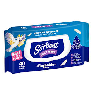 Sorbent Silky White Flushable Wipes
