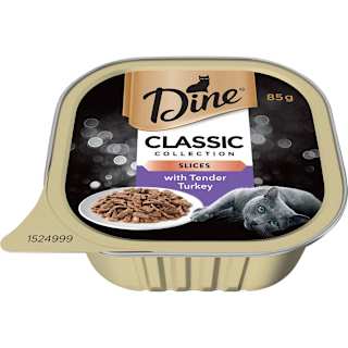 Dine Wet Cat Food Tender Turkey Slices Tray