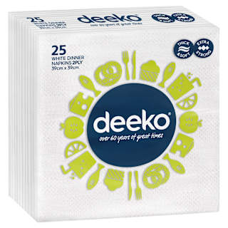 Deeko 2 Ply White Dinner Napkins