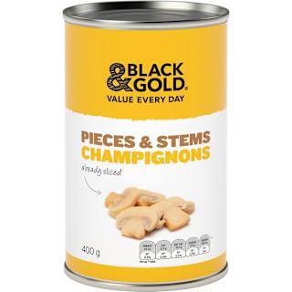 Black & Gold Mushroom Pieces & Stems Champignons