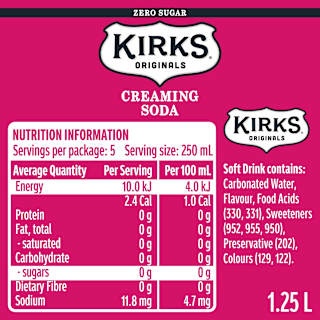 Kirks Sugar Free Creaming Soda Bottle Soft Drink