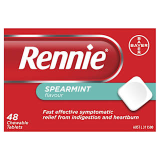 Rennie Indigestion and Heartburn Relief Spearmint Chewable Tablets