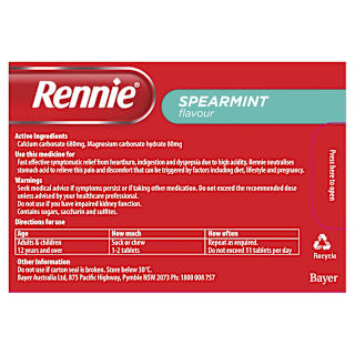 Rennie Indigestion and Heartburn Relief Spearmint Chewable Tablets