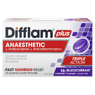 Difflam Plus Anaesthetic Sore Throat Lozenges Blackcurrant Flavour