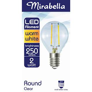 Mirabella LED Filament Globe 2 Watt Small Edison Screw 250 Lumens Warm White