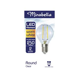 Mirabella Round Clear ES Globe Warm White Filament Led 2W 250 Lumens Small Edison Screw