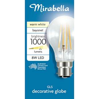 Mirabella LED Globe A60 2700K 8W Warm White