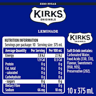 Kirks Sugar Free Lemonade Multipack 375ml Cans Soft Drink