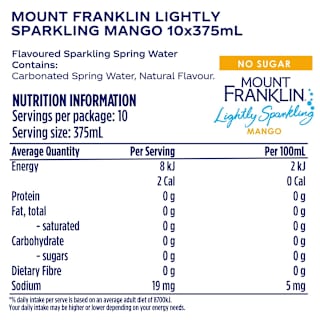 Mount Franklin Lightly Sparkling Water Mango Multipack Cans