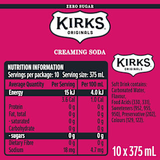 Kirks Sugar Free Creaming Soda Multipack Cans Soft Drink 375mL
