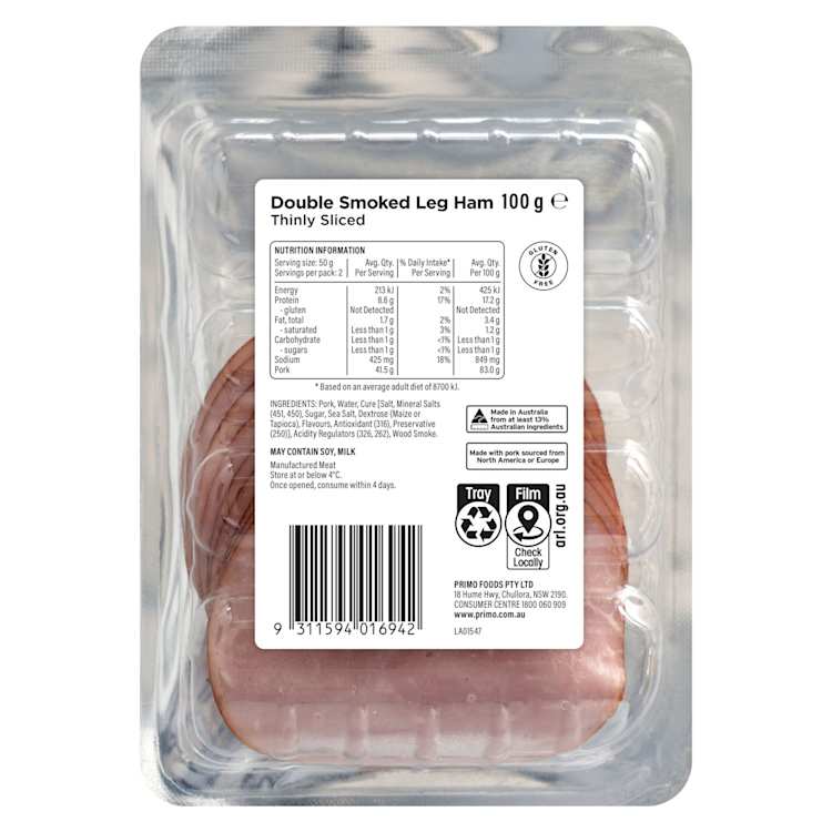 Primo Thinly Sliced Double Smoked Leg Ham