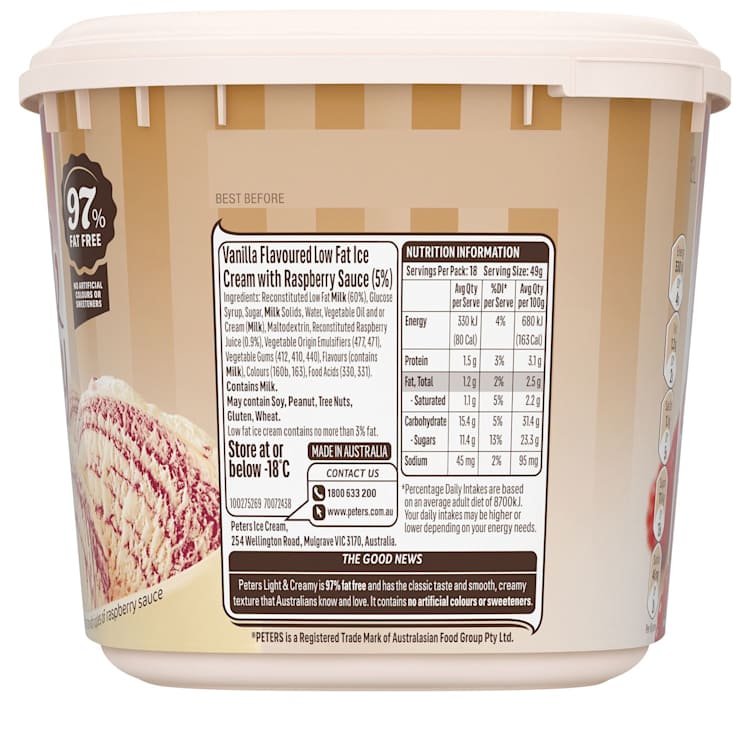 Peters Light & Creamy Raspberry Ripple Ice Cream