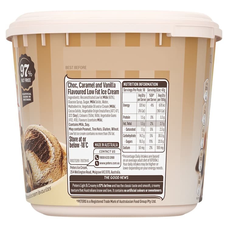 Peters Light & Creamy Choc Caramel & Vanilla Swirl Ice Cream