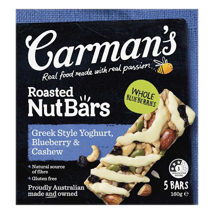 Carman's Roasted Nut Bars Greek Style Yoghurt Blueberry