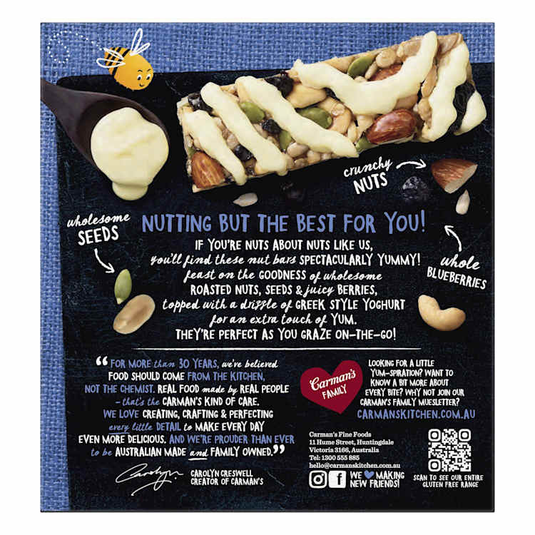 Carman's Roasted Nut Bars Greek Style Yoghurt Blueberry