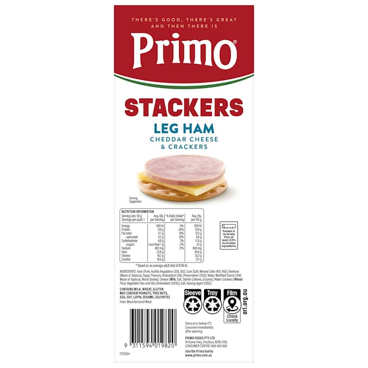 Primo Stackers Leg Ham Cheddar Cheese & Crackers