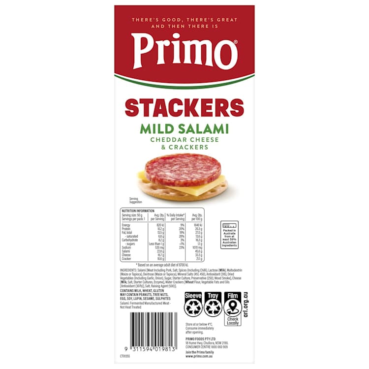 Primo Stackers Mild Salami with Crackers & Cheddar Cheese