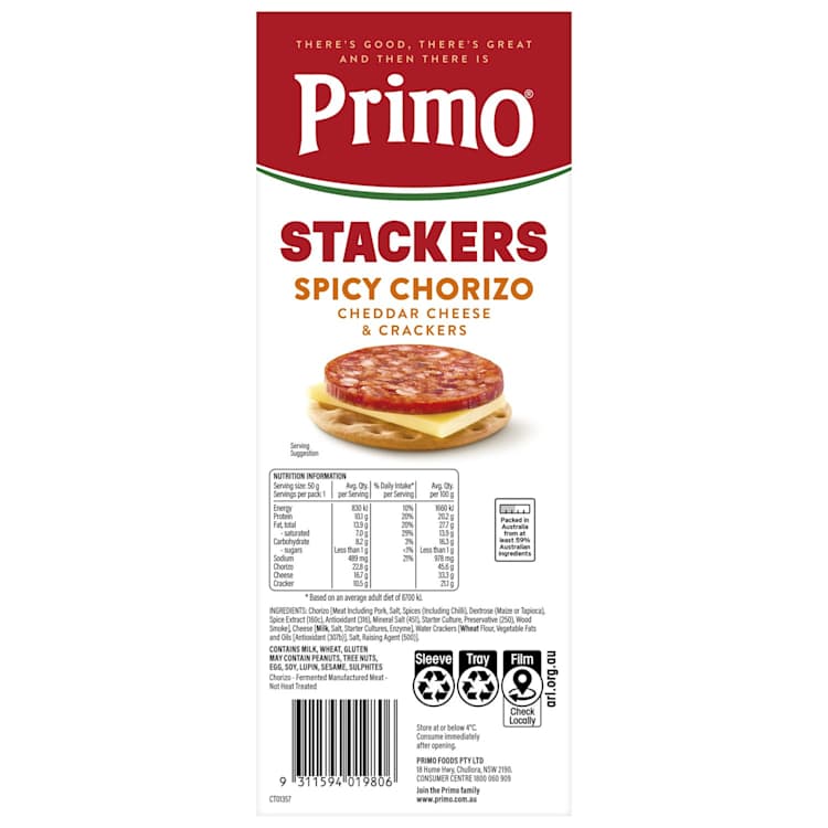 Primo Stackers Spicy Chorizo Cheddar Cheese & Crackers