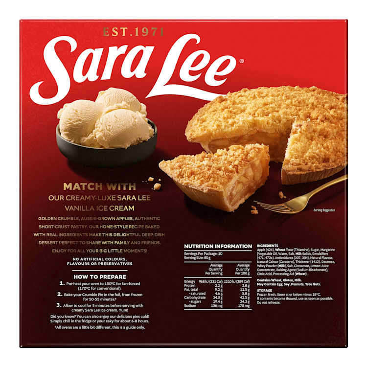 Sara Lee Deep Dish Pie With Apple Crumble Top