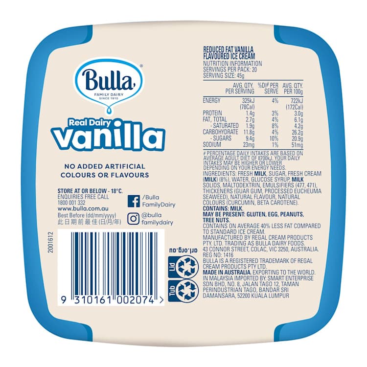 Bulla Reduced Fat Vanilla Ice Cream