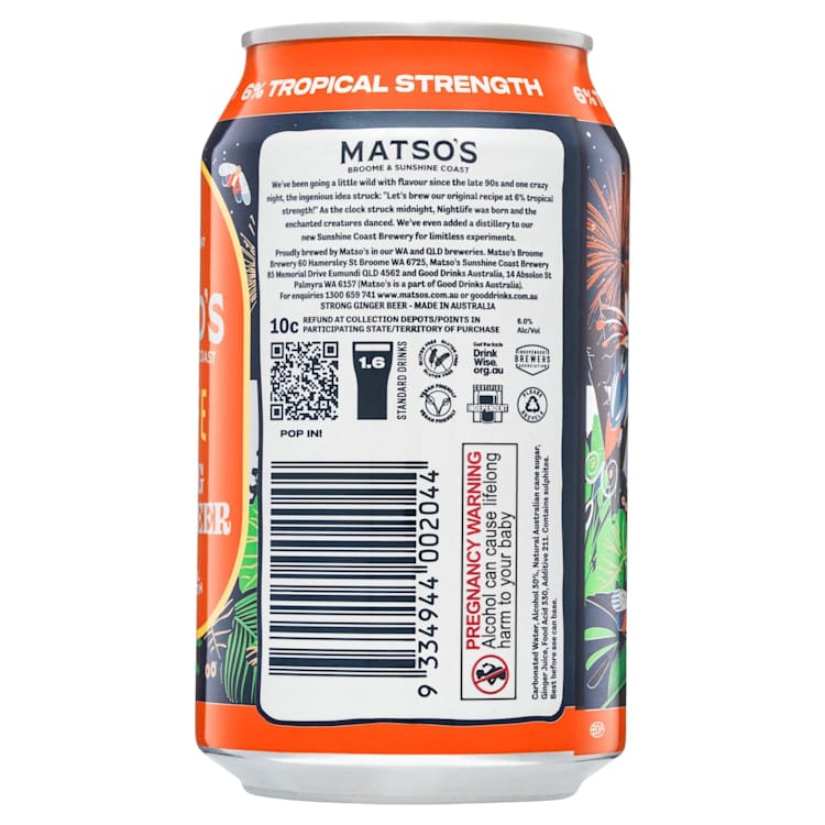 Matso's Nightlife Ginger Beer Can 330mL