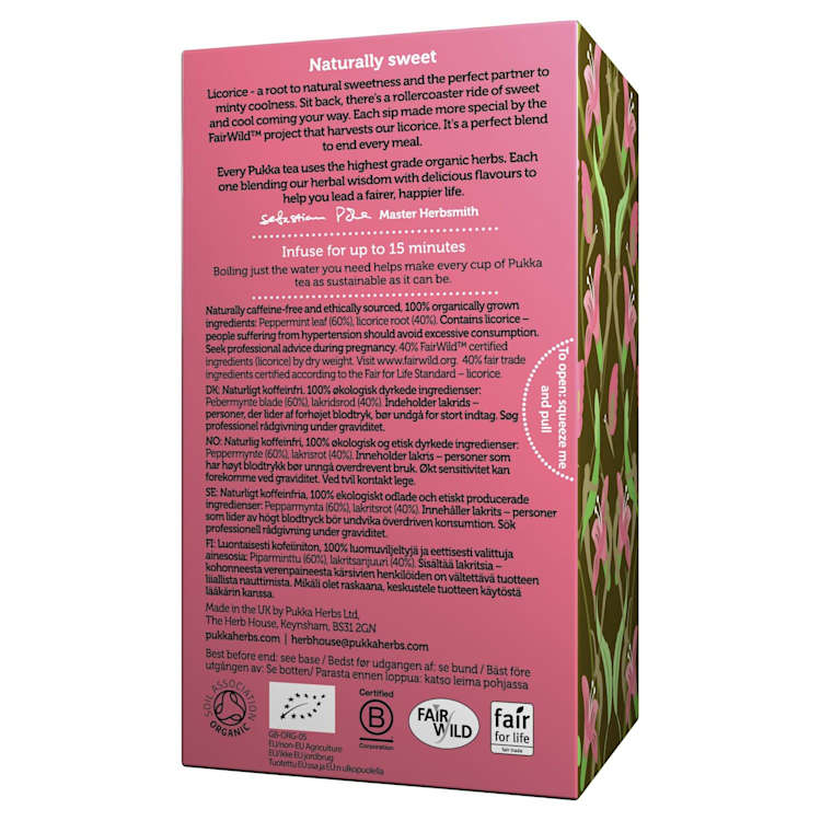 Pukka Herbs Peppermint & Licorice Herbal Tea Bags Organic & Fair Peppermint Leaf and Licorice