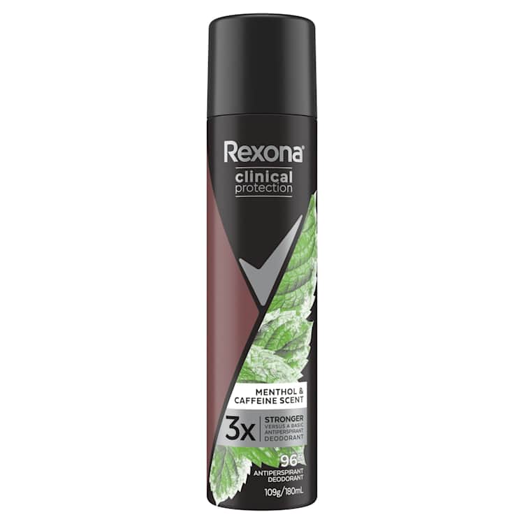 Rexona Clinical Protection Antiperspirant Aerosol Deodorant Menthol and Caffeine Scent for Men