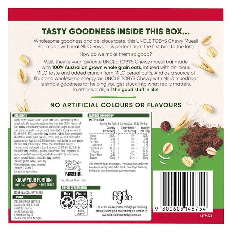 Uncle Tobys Muesli Bars Chewy Milo