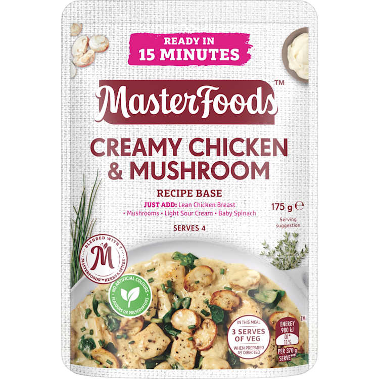 MasterFoods Ready in 15 Minutes Creamy Chicken & Mushroom Recipe Base