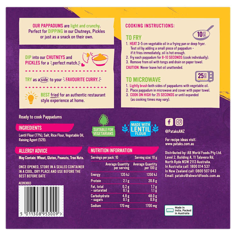 Patak's Pappadums Plain