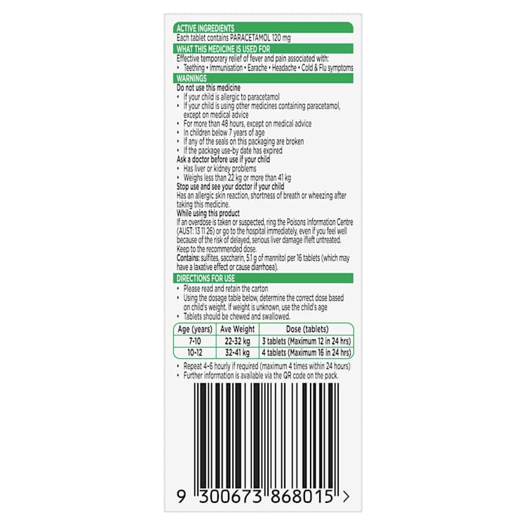 Panadol Children Chewable 7+ Years Cherry