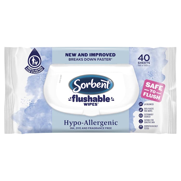 Sorbent Hypo-Allergenic Flushable Wipes